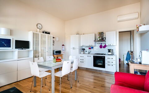 Alloggio Vela: Cucina, Sala da pranzo, Soggiorno