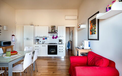 Alloggio Vela: Cucina, Sala da pranzo, Soggiorno